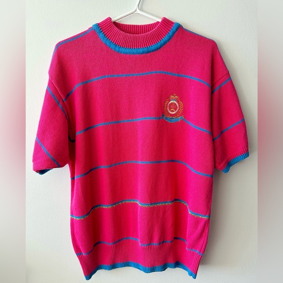 Vintage Preppy Nautical-inspired Pink Sweater Tee - Picture 1 of 4